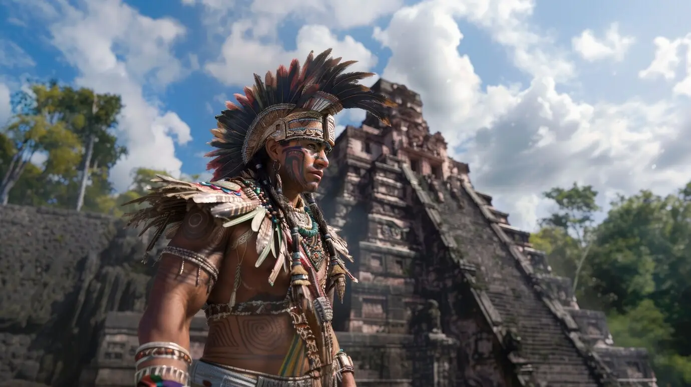 Blick auf einen Krieger und Anführer aus dem antiken Maya- und Inka-Reich.